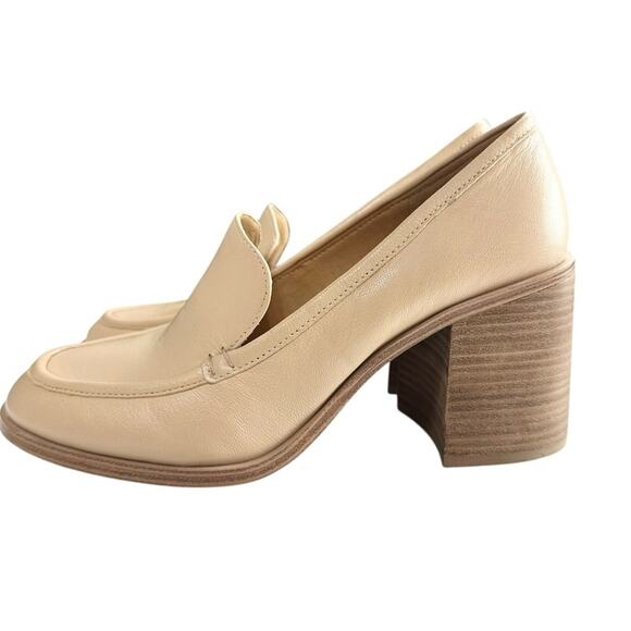 Crown Vintage Caitlun Pump Leather Cream Block Heel Loafers Size 10 - Picture 5 of 15